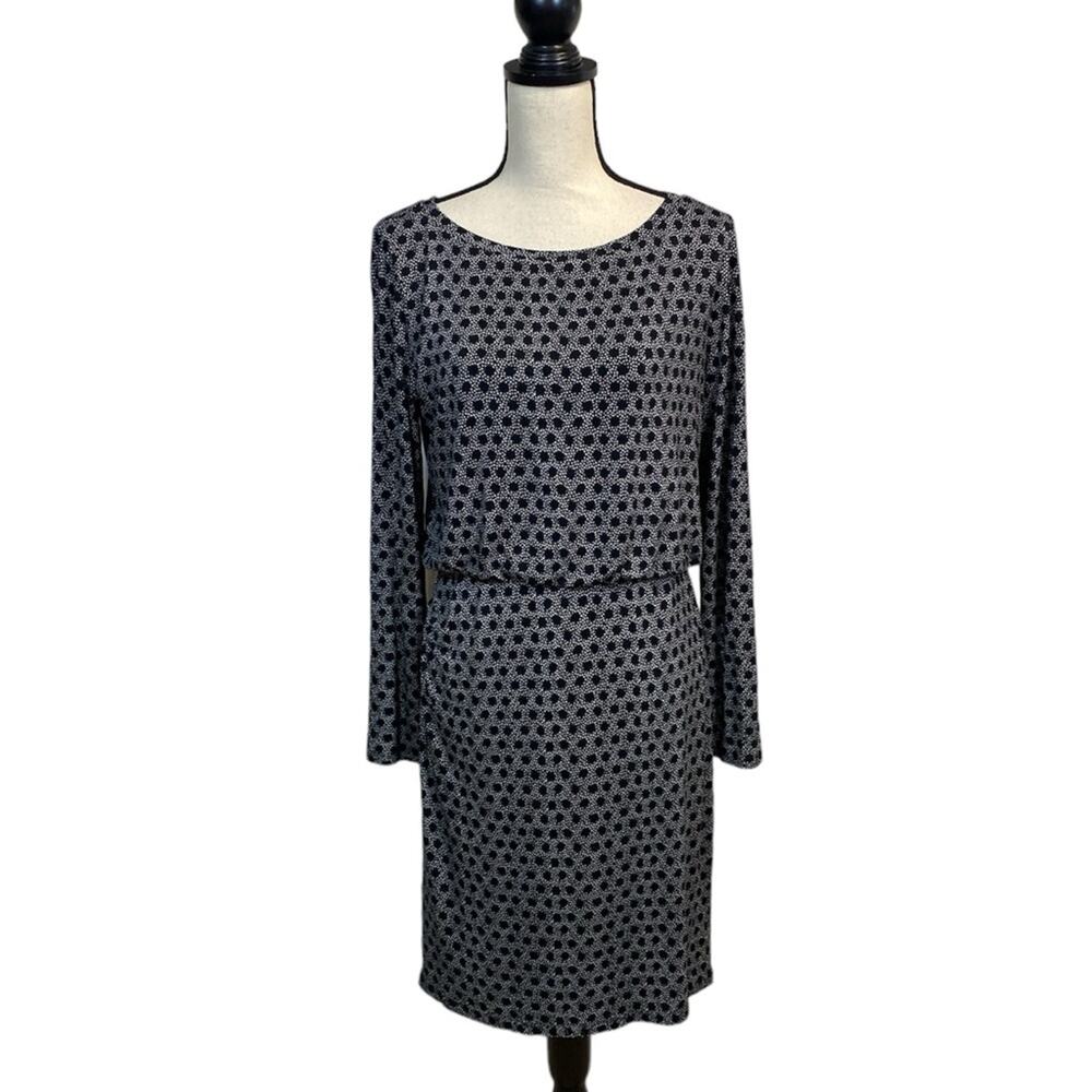 LOFT Black and White Knit Blouson Knit Dress